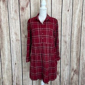 Loft Red Plaid Midi Dress Medium